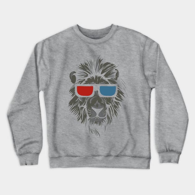 Lion Face wearing Stereoscopic 3D Glasses Crewneck Sweatshirt by jm2616